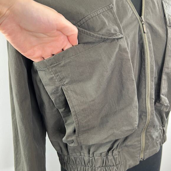 Urban Research Doors Dark Green Bomber Jacket Full Zip Cropped Pockets Size 1 S - Picture 6 of 15